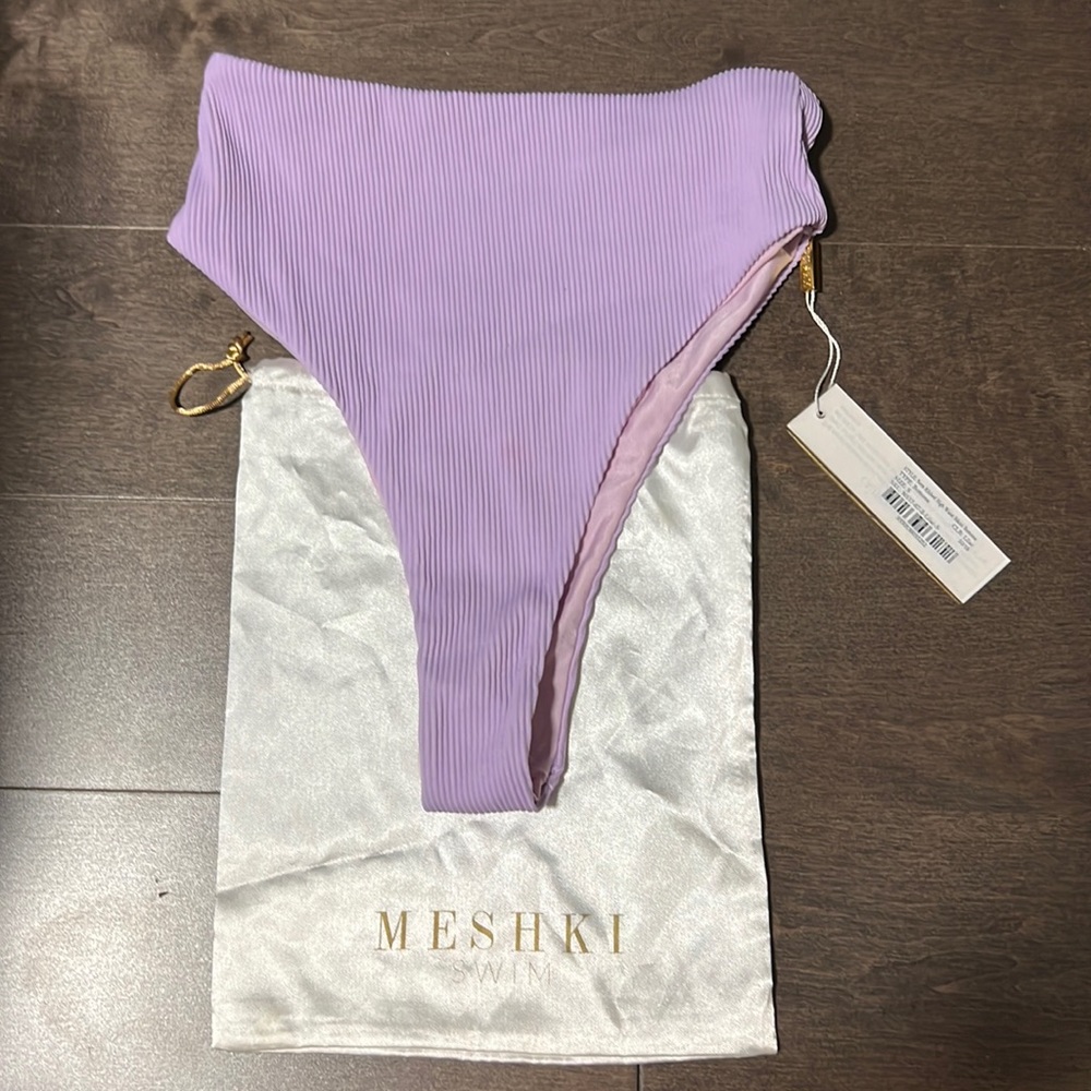 MESHKI Swim Purple High Waist High Cut Bottoms NEW